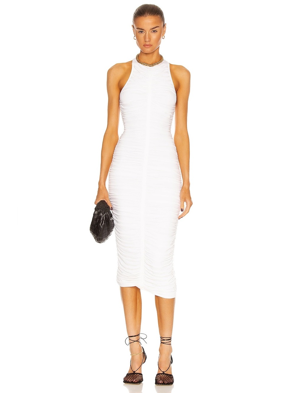 A.L.C. NWOT Adrienne Bodycon After Party White Ruched Halter Midi Dress Size XS